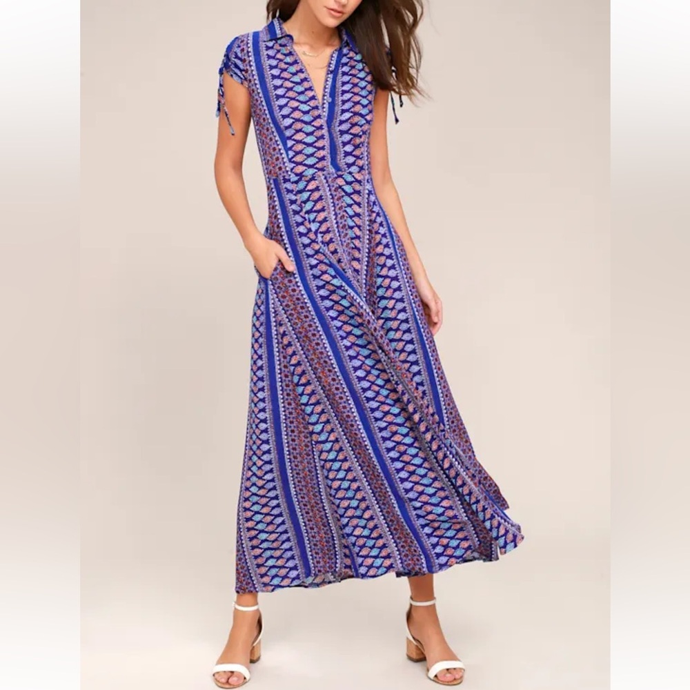 Lulu's Vibrant Blue and Pink Maxi Dress size s womans